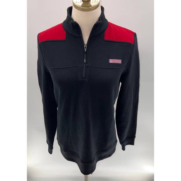 Vineyard Vines Two Toned Black/Red Mock Neck Quarter Zip Up Jacket- S - Picture 2 of 11